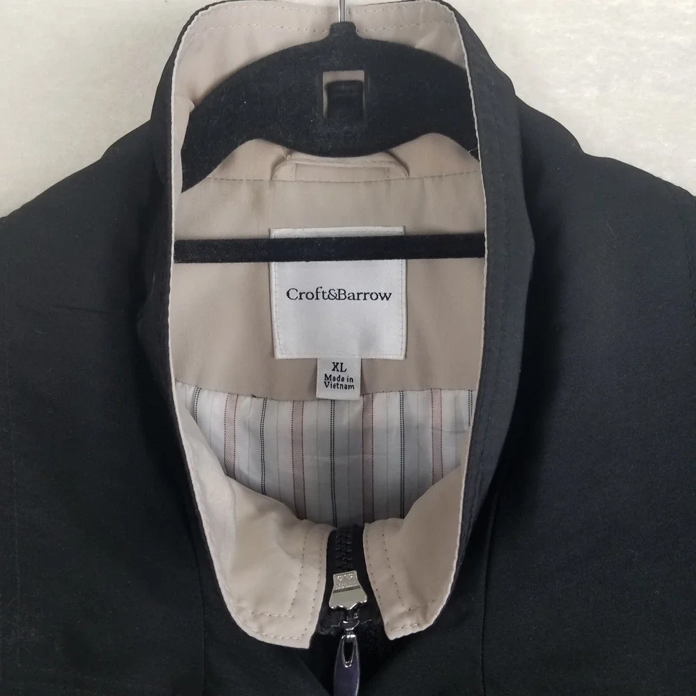 Crofts & Barrow Womens XL Black‎ Beige Trimmed Full Zip Jacket Lightweight